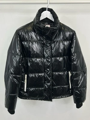 Chaqueta acolchada recubierta LOU & GREY bolsillos brillantes cálida talla S abrigo negro para mujer Foto 1 de 4