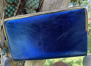 Borsa a tracolla vintage blu metallizzato melle bianca su una catena tonalità vibrante reale - Foto 1 di 15