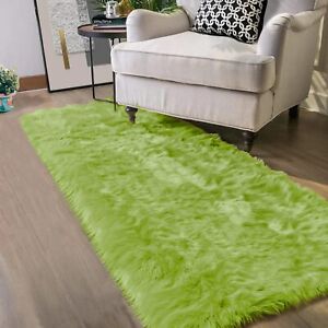 Latepis 2x8 Runner Rugs Olive Grass Green Faux Fur Rug Furry Rugs for Bedroom...