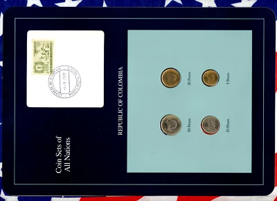 Coin Sets of All Nations Colombia w/card UNC 20,10 Pesos 1991 50,5 Pesos 1990 - Image 1 of 2