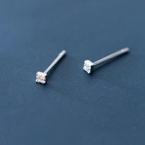 925 Sterling Silver Women Jewelry Tiny 2mm Square CZ Post Stud Earrings A1613 - Picture 1 of 5