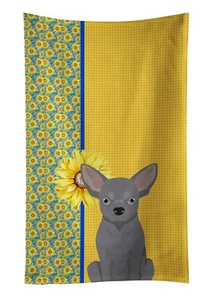 Summer Sunflowers Blue Chihuahua Kitchen Towel WDK5378KTWL - Picture 1 of 5