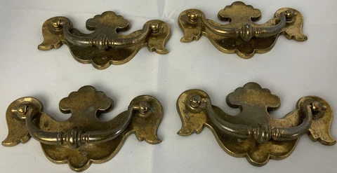4 Vintage Brass Batwing Chippendale Style Drawer Handle Pulls 5”x3” Cover