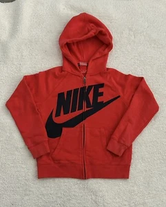 Nike Sweater Boys Red Hoodie Spell Out Zip Casual Youth Kids Size Medium 10-12 - Picture 1 of 4
