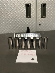 CRAFTSMAN 7pc 3/8" Dr 6pt DEEP LENGTH METRIC socket set (12-18mm) Chrome G1 USA - Picture 1 of 6