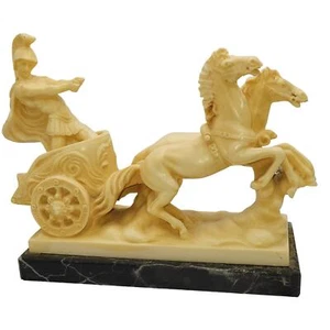 A. Santini ~ Roman Soldier On Chariot ~ Italian Black Marble Base ~ 70's vintage - Picture 1 of 12