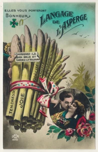 Carte postale-Langage de l'asperge-Elles vous porteront bonheur-Ed.Dédé-A.163 - Imagen 1 de 2