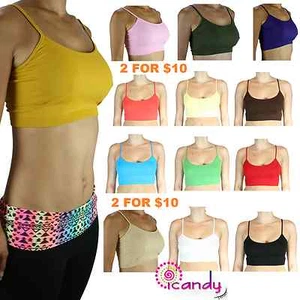 Non Padded Short Crop Cami BRA TOP Basic Strap Seamless Tank Layering Stretch - Picture 1 of 22