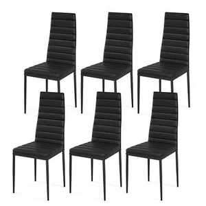 Set of 6 Dining Chairs PVC Leather Dining Side Chairs Home Kitchen Black - Picture 1 of 7