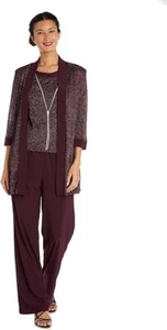 R&M Richards Metallic Rib Pants Set Special Occasion Eggplant Size 10 - Picture 1 of 8