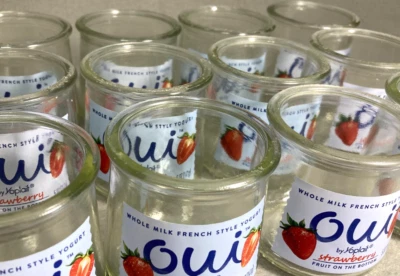 Empty Oui Yogurt Pots Lot of 12 w/Labels Clear Glass Jars for Crafts Candles - Image 1 of 4