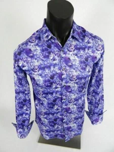 Mens Niko Shirt Purple Blue Abstract Water Color Print Slim Fit Casual Dress - Picture 1 of 5