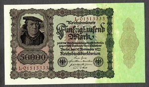 Deutschland 50.000 Mark 1922 ausgefallene Seriennummer 01513333 Pick-80 UNC - Bild 1 von 2