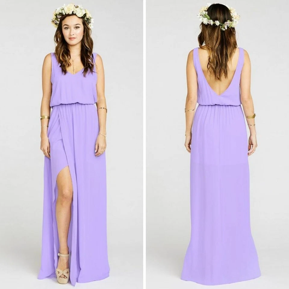 Vestido Maxi abertura Show Me Your Mumu $162 Kendall lila nítido talla XS boda Foto 1 de 4