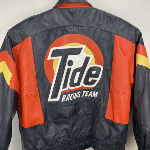 Vintage Nascar Leather Tide Racing Team Winston Cup Jacket Zip Up Sz XL Cover