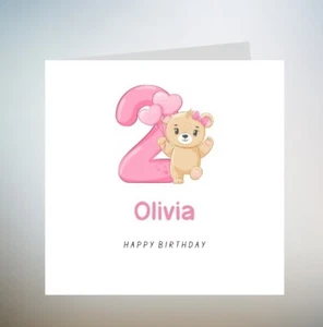 Personalised 2 Year Old Birthday Card, 2nd Birthday Card For Girl, Pink 6x6 - Picture 1 of 1