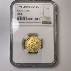 Netherlands Gelderland 1762 7 Gulden Gold Coin NGC Mint State 61 Scarce - Picture 1 of 4