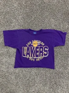 Vintage Champion Los Angeles Lakers Crop T-Shirt Sz L Basketball 80s 90s NBA - Picture 1 of 8