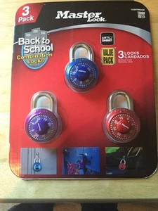 Paquete de 3 mini cerraduras combinadas Master Lock 1530TRI en azul púrpura rojo - NUEVO - Imagen 1 de 2