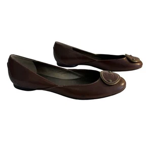 Talbots Leather Ballet Flats Shoes Size 7.5 Cognac Brown Crest Classic Preppy - Picture 1 of 12