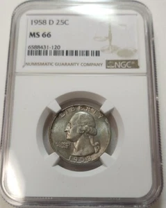 1958-D WASHINGTON 25c QUARTER NGC MS66 #6588431-120 - Picture 1 of 2