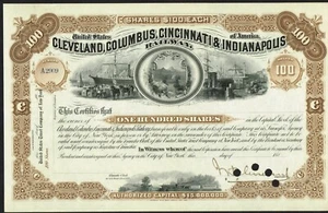 USA CLEVELAND COLUMBUS CINCINNATI & INDIANAPOLIS RAILWAY stock certificate  - Picture 1 of 1