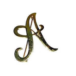 Vintage Gold Tone Script Letter A Brooch Monogram Pin Jewelry Accessory - Picture 1 of 6