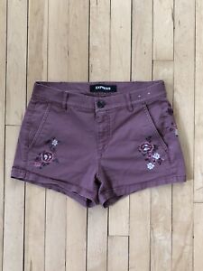 Express Mid Rise Shortie Dusty Rose Embroidered Floral Shorts Women's 0