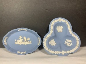 Vintage WEDGWOOD Trinket Tray Dish Ashtray Blue Jasperware Made In England - Picture 1 of 5