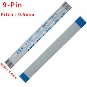 FFC/FPC Flexible Flat Cable Pitch 0.5mm 9-Pin 80C 60V VW-1 50/80/100/600-3000mm - Picture 1 of 4