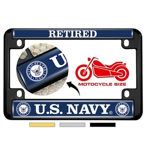 Motorcycle 4-hole Metal License Plate Frame - Unites States NAVY RETIRED - Picture 1 of 15