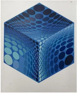 Yaacov Agam, Blue Cube, 1972 Siebdruck auf Papier - Bild 1 von 1