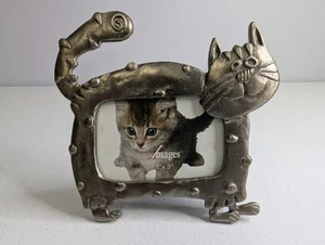 Pewter Cat Picture Frame 2" X 3" Silver Photo Kohls Crazy Kitten By Images - Picture 1 of 10