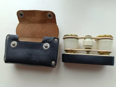 Vintage Opera Glasses & Binoculars.Leather case.Ivory enamel & brass.Vintage.50s - Image 1 of 4