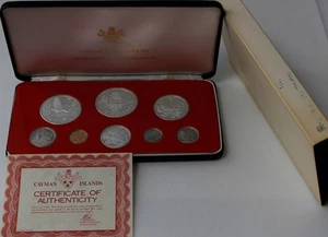 1976 Cayman Islands 8 Coin Proof Set 4 Sterling Silver Coins with Box - Picture 1 of 7