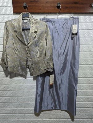 J.R. Nites Plata Gris Tostado Floral Chaqueta Formal Falda Traje 12P/14P Nuevo con Etiquetas  Foto 1 de 4