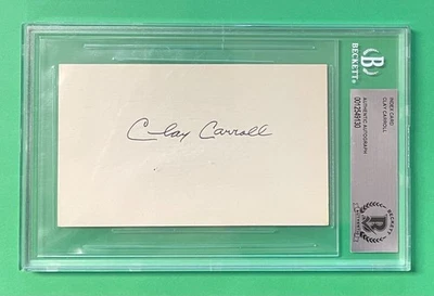 CLAY CARROLL AUTO AUTOGRAPH INDEX CARD BECKETT AUTHENTIC REDS - Image 1 of 2