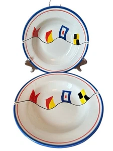 Set of 2 Nautical Regatta Theme 9 In Bowls by Gibson - Picture 1 of 4