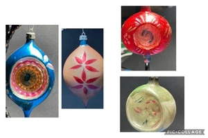 3 VNTG POLAND Indent Glass Christmas Ornament Jumbo, Mini & Double Indent Finial - Picture 1 of 23