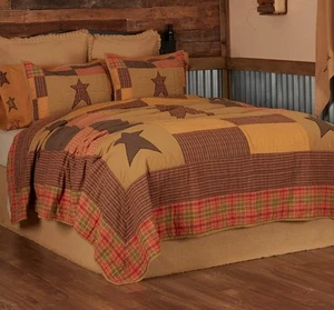 Vhc Brands Stratton Twin Quilt 68wx86l Primitive Country Patchwork Design, Tan a - Picture 1 of 6