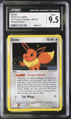 CGC 9.5 Eevee 2005 EX Unseen Forces 55/115 Reverse Holo STAMPED Pokemon Card - Image 1 of 2