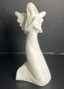 Kniender Biskuit matt weiß Keramik Engel mit Harfe 8" Neu mit Box - Bild 1 von 6