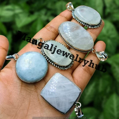 A+ Rose Quartz Gemstone Pendants 925 Sterling Silver Plated Handmade Jewelry Lot - Image 1 of 4