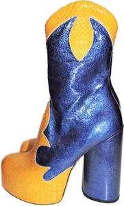 Sz. 37 Marc Jacobs Boots Blue/ Yellow  Leather Platform Block Heel Booties $2490 - Picture 1 of 6