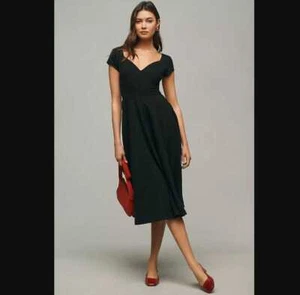 Abito midi nero scollo a V nuovo XL Reformation x Anthropologie Brynn LBD - Foto 1 di 11
