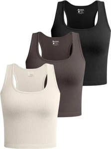 OQQ Women's 3 Pk Crop Tank Tops Ribbed Seamless Workout Shirts Racerback Small - Picture 1 of 1
