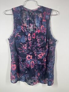 Lucky Brand Women’s Sleeveless Navy Pink Floral Semi Sheer Top Blouse Size 1X
