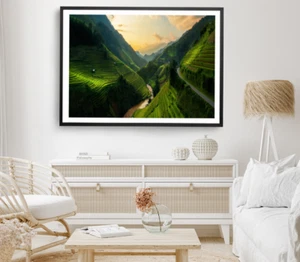 Mountain Print,Trees & Forest Wall Art,Sunset Sky Framed Nature Wall Art,Natural - Bild 1 von 5