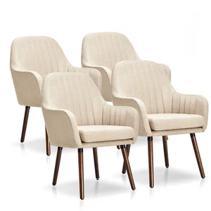 Costway Set of 4 Accent Chairs Fabric Upholstered Armchairs w/Wooden Legs Beige - Picture 1 of 12