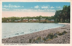 Postcard - Plattsburgh, New York, Buildings Along Shore of Lake Champlain~C.1918 - Picture 1 of 2